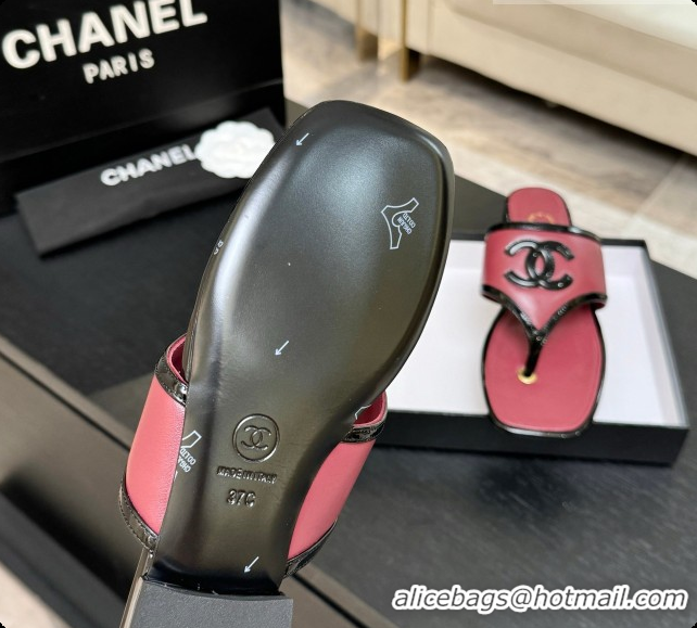 Buy Luxury Chanel Lambskin & Patent Calfskin Thongs Sandals G47522 Burgundy 2026