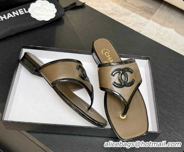 Best Product Chanel Lambskin & Patent Calfskin Thongs Sandals G47522 Khaki Green 2026