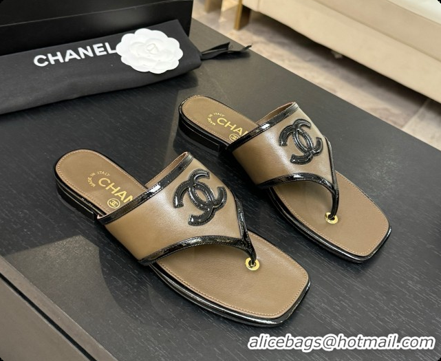 Best Product Chanel Lambskin & Patent Calfskin Thongs Sandals G47522 Khaki Green 2026