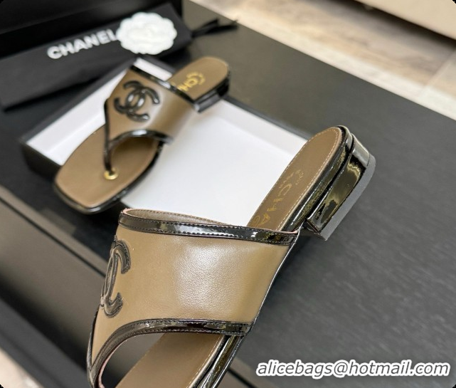 Best Product Chanel Lambskin & Patent Calfskin Thongs Sandals G47522 Khaki Green 2026