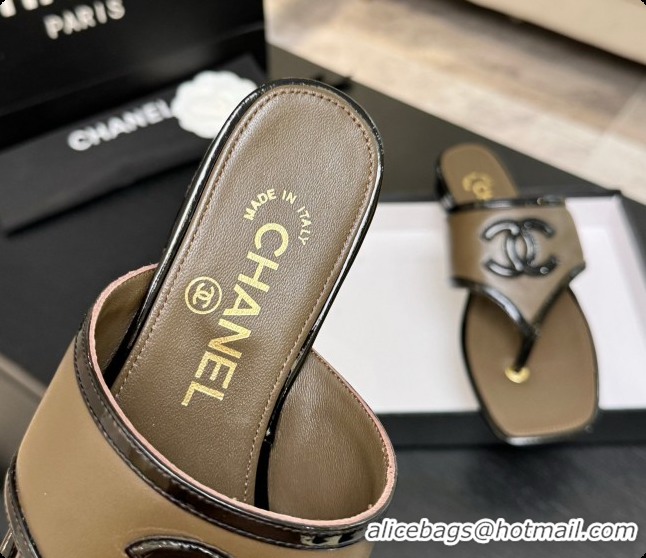 Best Product Chanel Lambskin & Patent Calfskin Thongs Sandals G47522 Khaki Green 2026