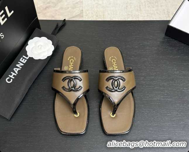 Best Product Chanel Lambskin & Patent Calfskin Thongs Sandals G47522 Khaki Green 2026