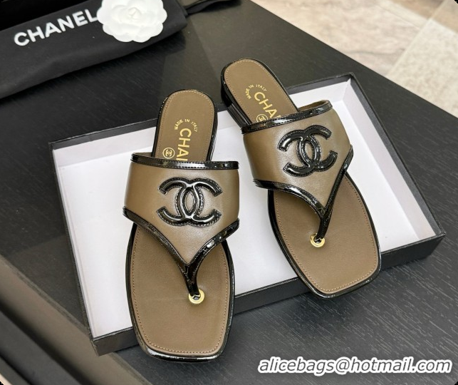 Best Product Chanel Lambskin & Patent Calfskin Thongs Sandals G47522 Khaki Green 2026