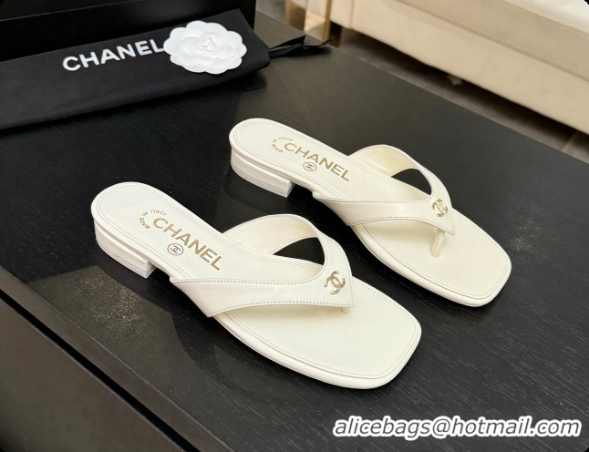 Popular Style Chanel Lambskin Thongs Sandals G47481 White 2026