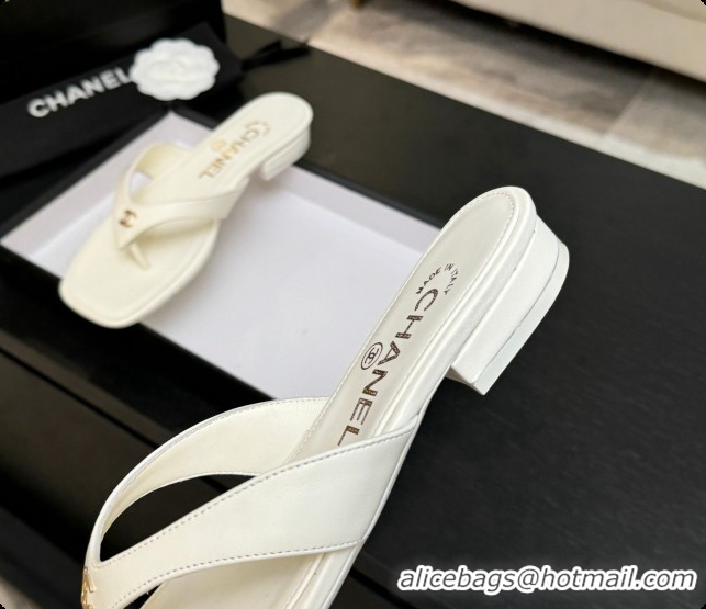 Popular Style Chanel Lambskin Thongs Sandals G47481 White 2026