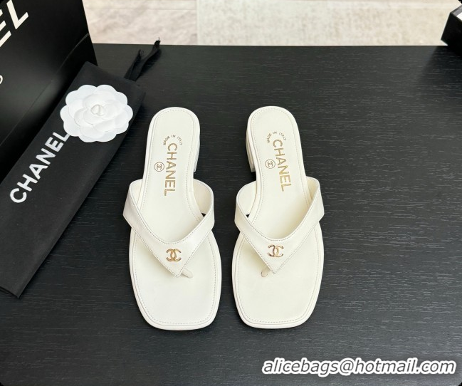 Popular Style Chanel Lambskin Thongs Sandals G47481 White 2026