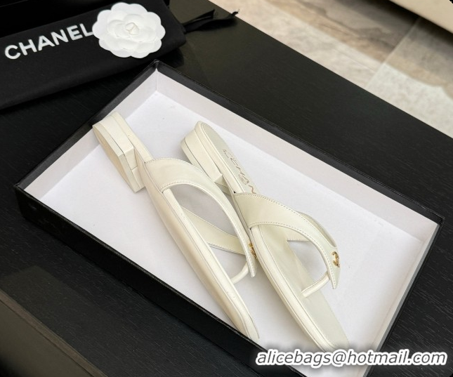 Popular Style Chanel Lambskin Thongs Sandals G47481 White 2026