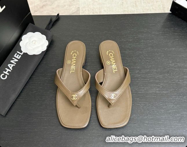 Good Looking Chanel Lambskin Thongs Sandals G47481 Khaki Green 2026