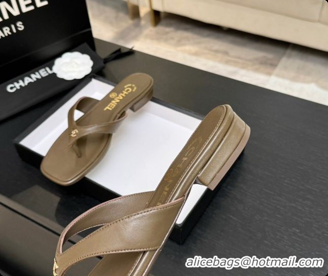 Good Looking Chanel Lambskin Thongs Sandals G47481 Khaki Green 2026