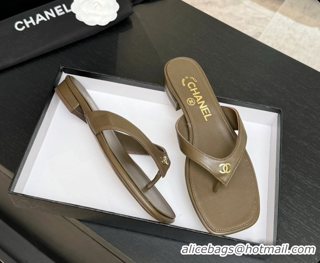Good Looking Chanel Lambskin Thongs Sandals G47481 Khaki Green 2026