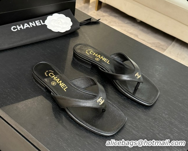 Good Quality Chanel Lambskin Thongs Sandals G47481 Black 2026