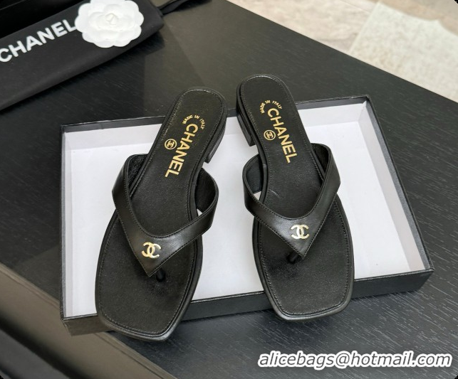 Good Quality Chanel Lambskin Thongs Sandals G47481 Black 2026