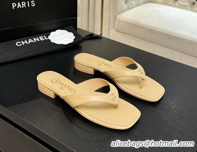 Sumptuous Chanel Lambskin Thongs Sandals G47481 Beige 2026