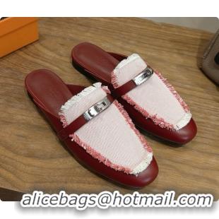 Duplicate Hermes Oz Mule in Calfskin & Canvas H080522 Burgundy 2026