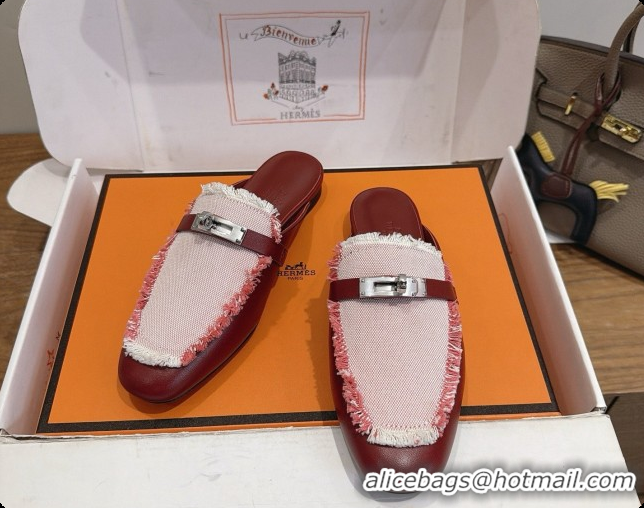 Duplicate Hermes Oz Mule in Calfskin & Canvas H080522 Burgundy 2026