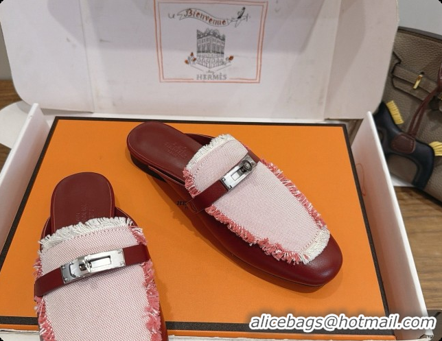 Duplicate Hermes Oz Mule in Calfskin & Canvas H080522 Burgundy 2026