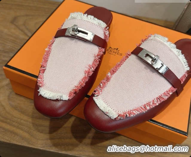 Duplicate Hermes Oz Mule in Calfskin & Canvas H080522 Burgundy 2026