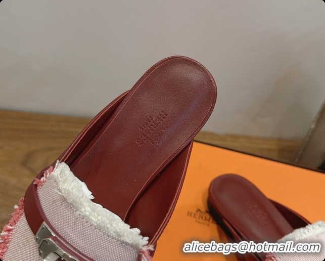 Duplicate Hermes Oz Mule in Calfskin & Canvas H080522 Burgundy 2026