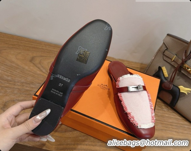 Duplicate Hermes Oz Mule in Calfskin & Canvas H080522 Burgundy 2026