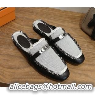 Cheap Price Hermes Oz Mule in Calfskin & Canvas H080523 Black 02 2026