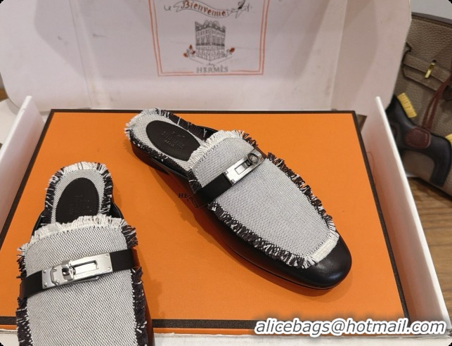 Cheap Price Hermes Oz Mule in Calfskin & Canvas H080523 Black 02 2026
