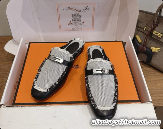 Cheap Price Hermes Oz Mule in Calfskin & Canvas H080523 Black 02 2026