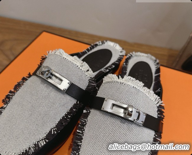 Cheap Price Hermes Oz Mule in Calfskin & Canvas H080523 Black 02 2026