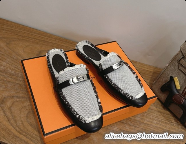 Cheap Price Hermes Oz Mule in Calfskin & Canvas H080523 Black 02 2026