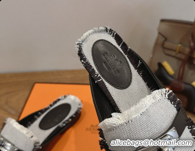 Cheap Price Hermes Oz Mule in Calfskin & Canvas H080523 Black 02 2026