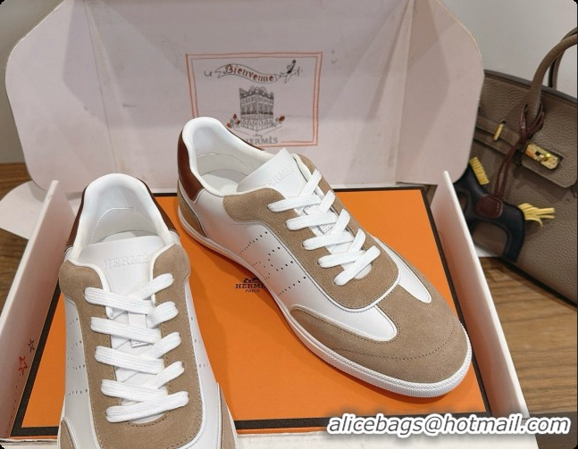 Good Looking Hermes Match Sneakers in Suede and Calfskin H080525 Camel/White 2026