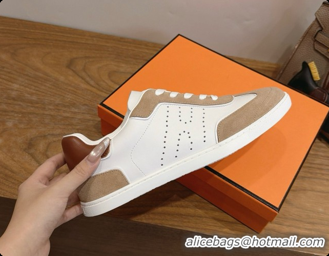 Good Looking Hermes Match Sneakers in Suede and Calfskin H080525 Camel/White 2026