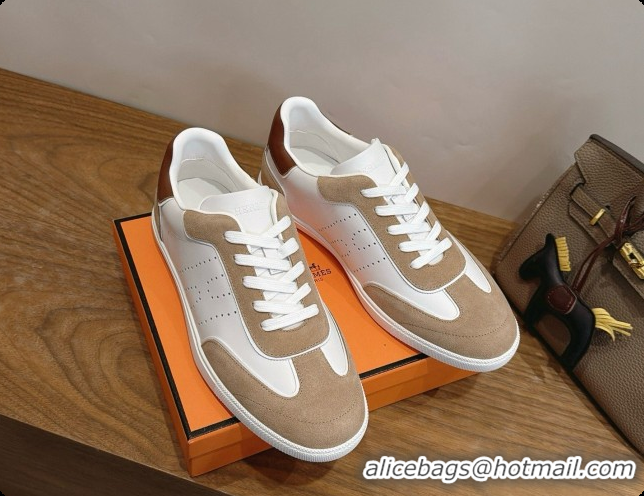 Good Looking Hermes Match Sneakers in Suede and Calfskin H080525 Camel/White 2026