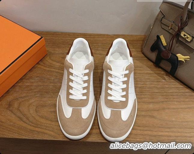 Good Looking Hermes Match Sneakers in Suede and Calfskin H080525 Camel/White 2026