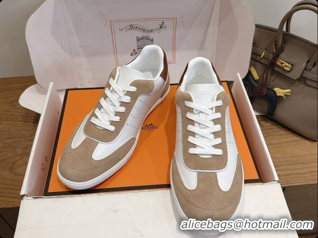 Good Looking Hermes Match Sneakers in Suede and Calfskin H080525 Camel/White 2026