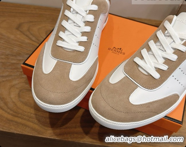 Good Looking Hermes Match Sneakers in Suede and Calfskin H080525 Camel/White 2026