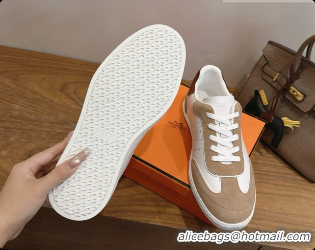 Good Looking Hermes Match Sneakers in Suede and Calfskin H080525 Camel/White 2026