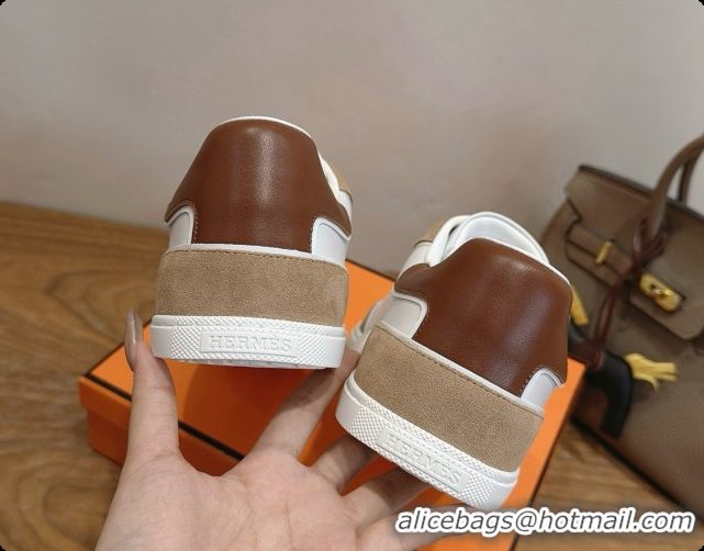 Good Looking Hermes Match Sneakers in Suede and Calfskin H080525 Camel/White 2026