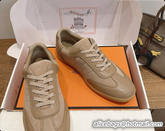Luxurious Hermes Match Sneakers in Suede and Calfskin H080526 Khaki 2026