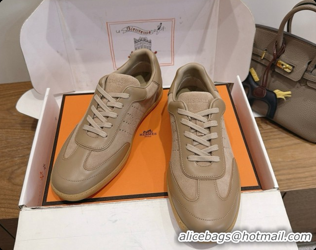 Luxurious Hermes Match Sneakers in Suede and Calfskin H080526 Khaki 2026