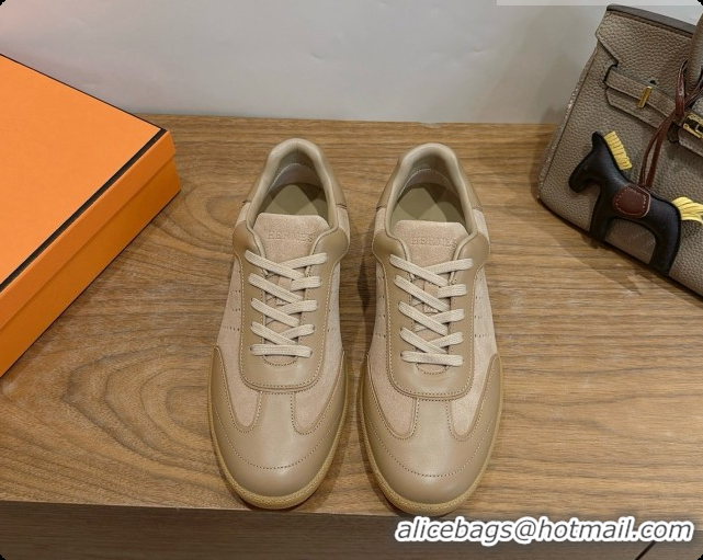 Luxurious Hermes Match Sneakers in Suede and Calfskin H080526 Khaki 2026