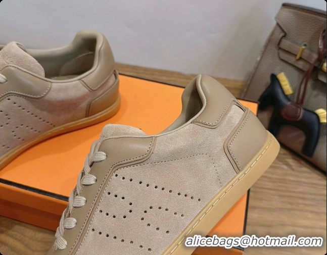 Luxurious Hermes Match Sneakers in Suede and Calfskin H080526 Khaki 2026