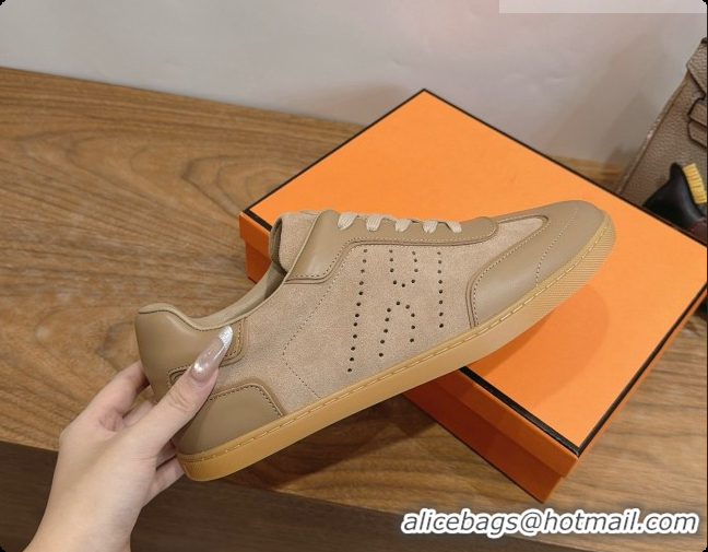 Luxurious Hermes Match Sneakers in Suede and Calfskin H080526 Khaki 2026