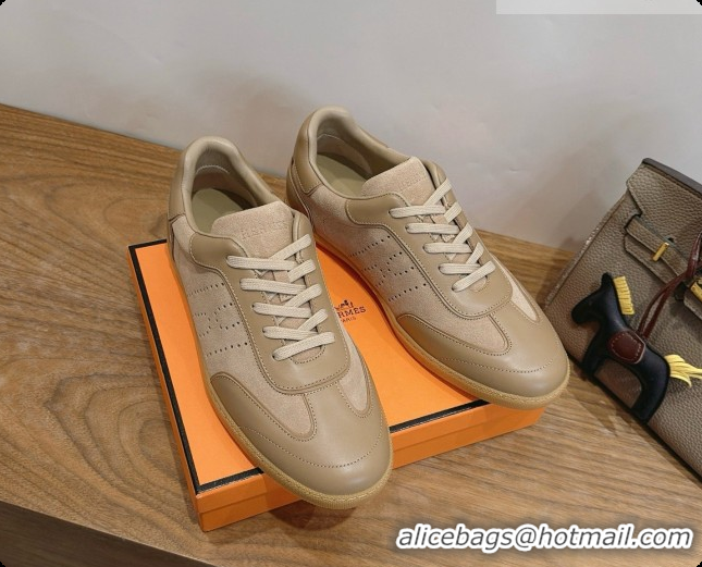 Luxurious Hermes Match Sneakers in Suede and Calfskin H080526 Khaki 2026