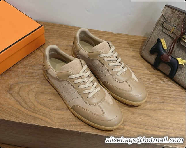 Luxurious Hermes Match Sneakers in Suede and Calfskin H080526 Khaki 2026