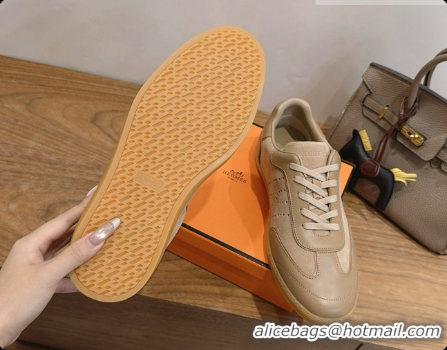 Luxurious Hermes Match Sneakers in Suede and Calfskin H080526 Khaki 2026