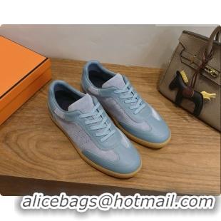 Buy Luxury Hermes Match Sneakers in Suede and Calfskin H080601 Pale Blue 2026