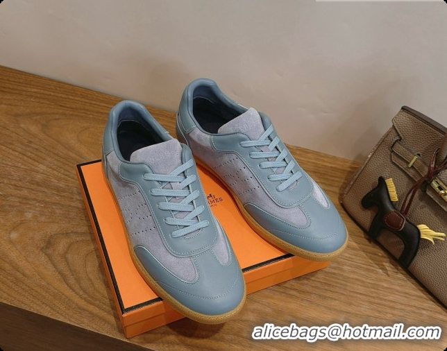 Buy Luxury Hermes Match Sneakers in Suede and Calfskin H080601 Pale Blue 2026