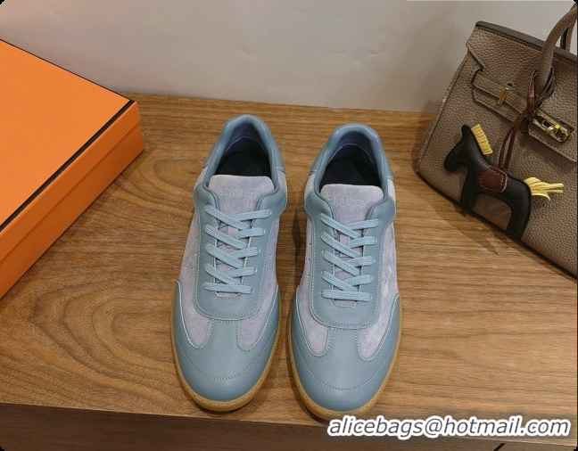 Buy Luxury Hermes Match Sneakers in Suede and Calfskin H080601 Pale Blue 2026