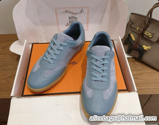 Buy Luxury Hermes Match Sneakers in Suede and Calfskin H080601 Pale Blue 2026