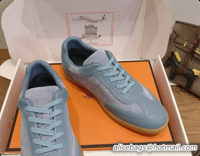 Buy Luxury Hermes Match Sneakers in Suede and Calfskin H080601 Pale Blue 2026